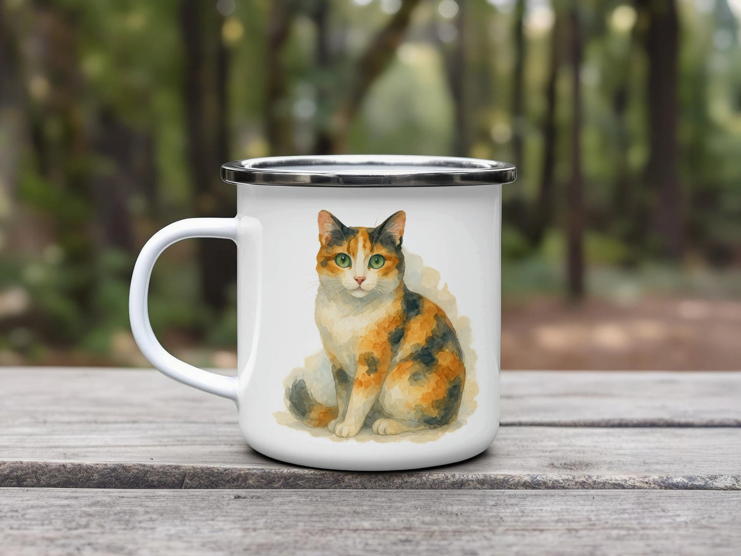 Calico Cat Design on White Enamel Coffee Mug product