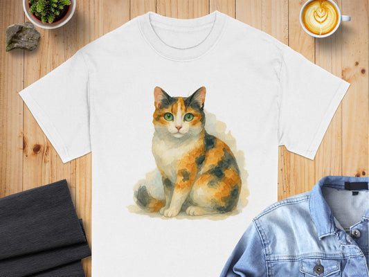 Adorable Calico Cat Art Design Printed T-Shirt product