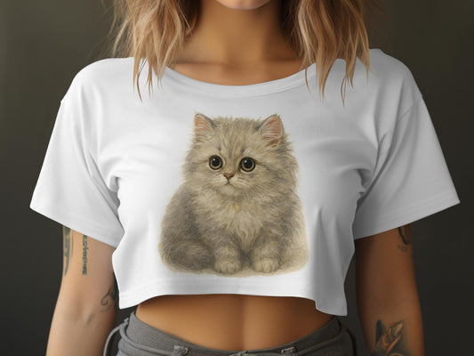 Cute Fluffy Kitten Graphic White Crop Top product