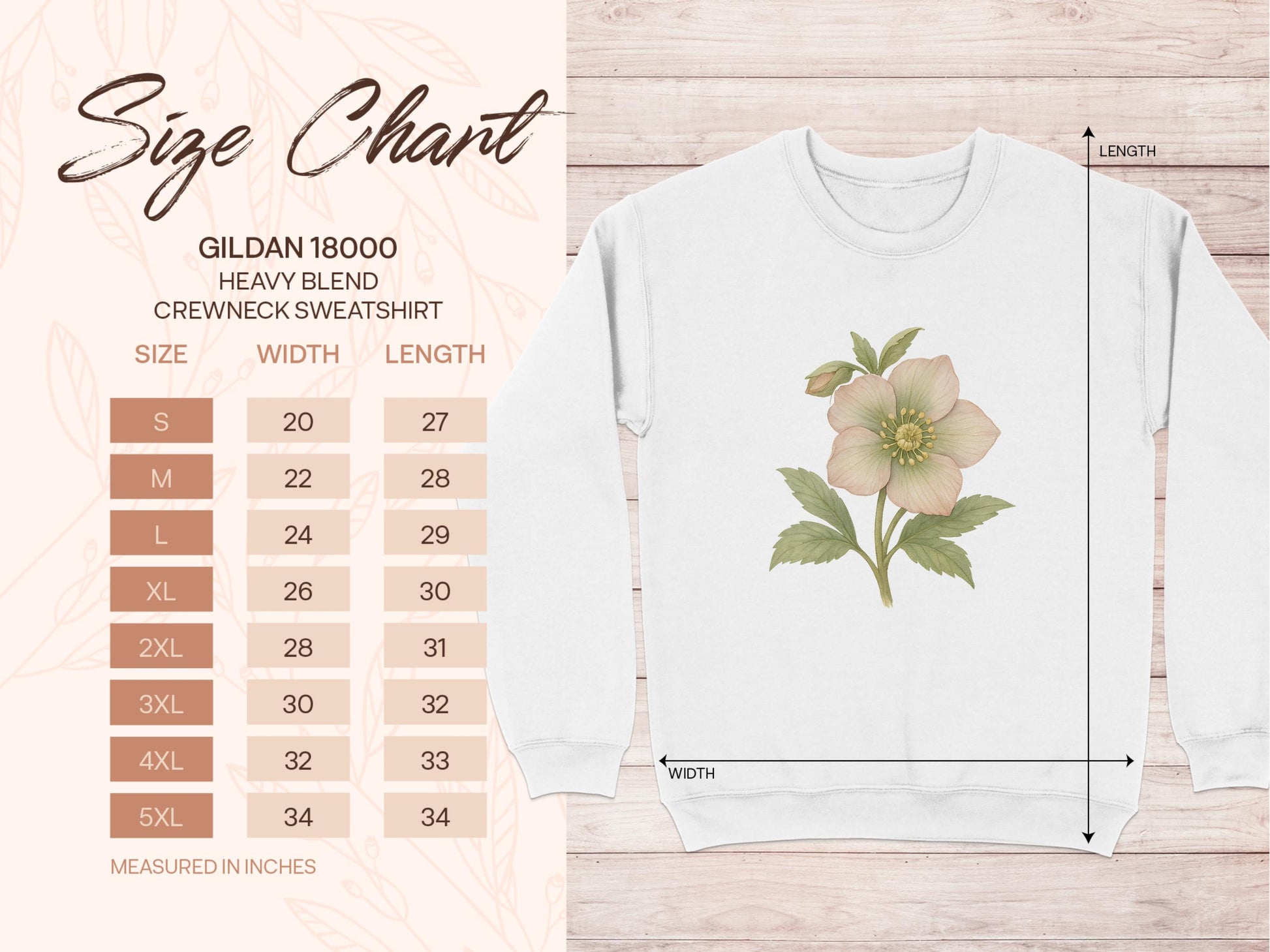 Elegant Floral Design on White Crewneck Sweatshirt product type