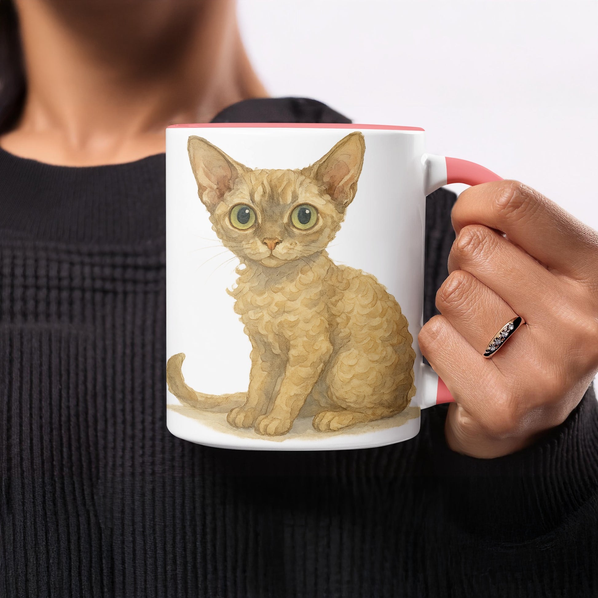 Cute Curly-Haired Cat Illustration Mug product