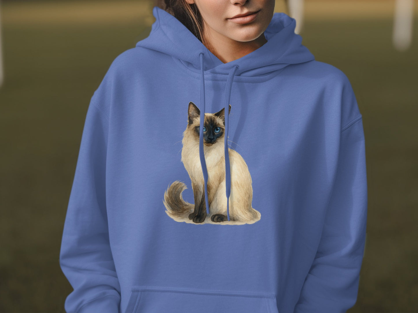 Stunning Cat Print Blue Hoodie Clothing Product