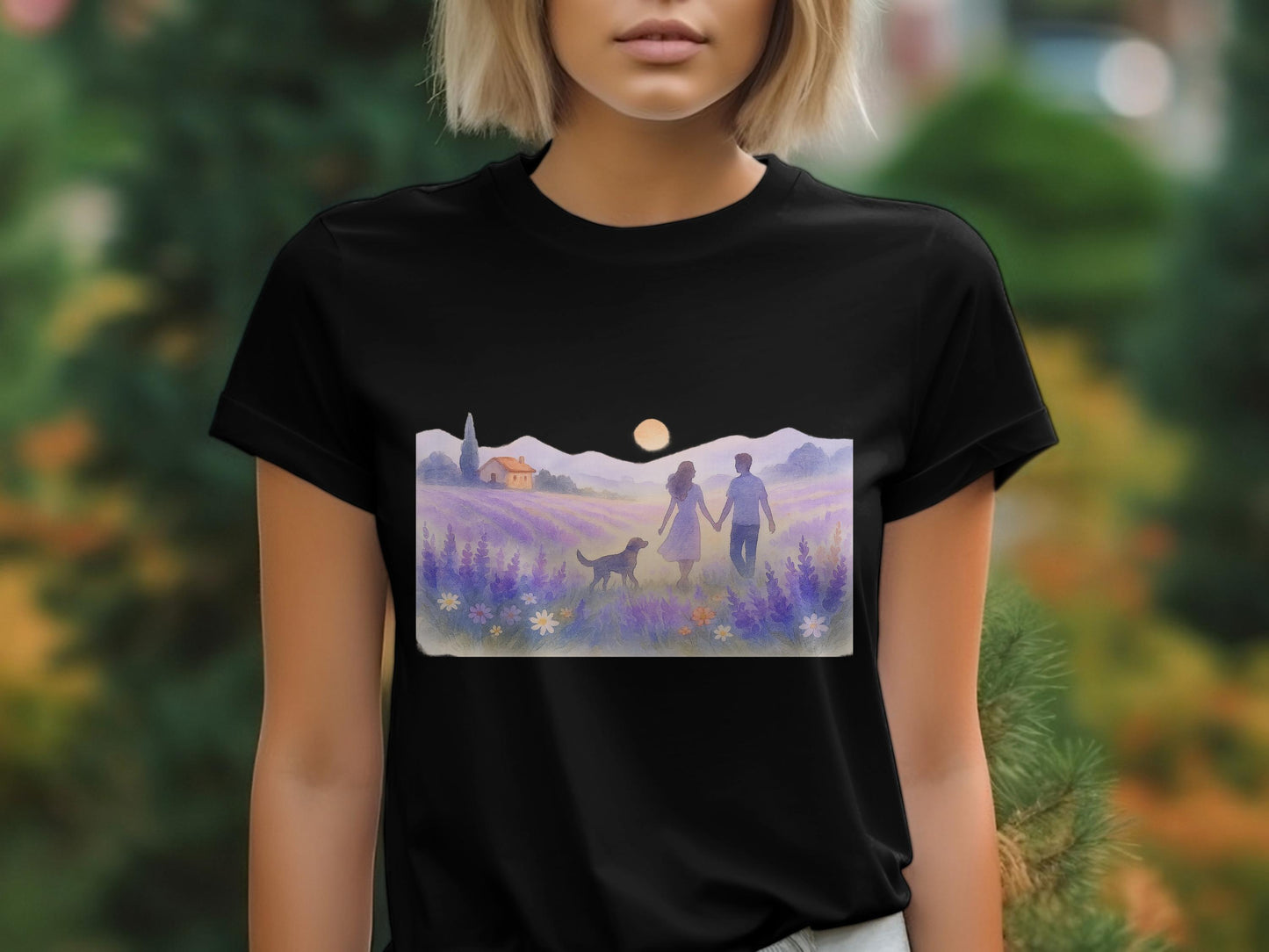 Romantic Couple Walking Through Flower Meadow product type