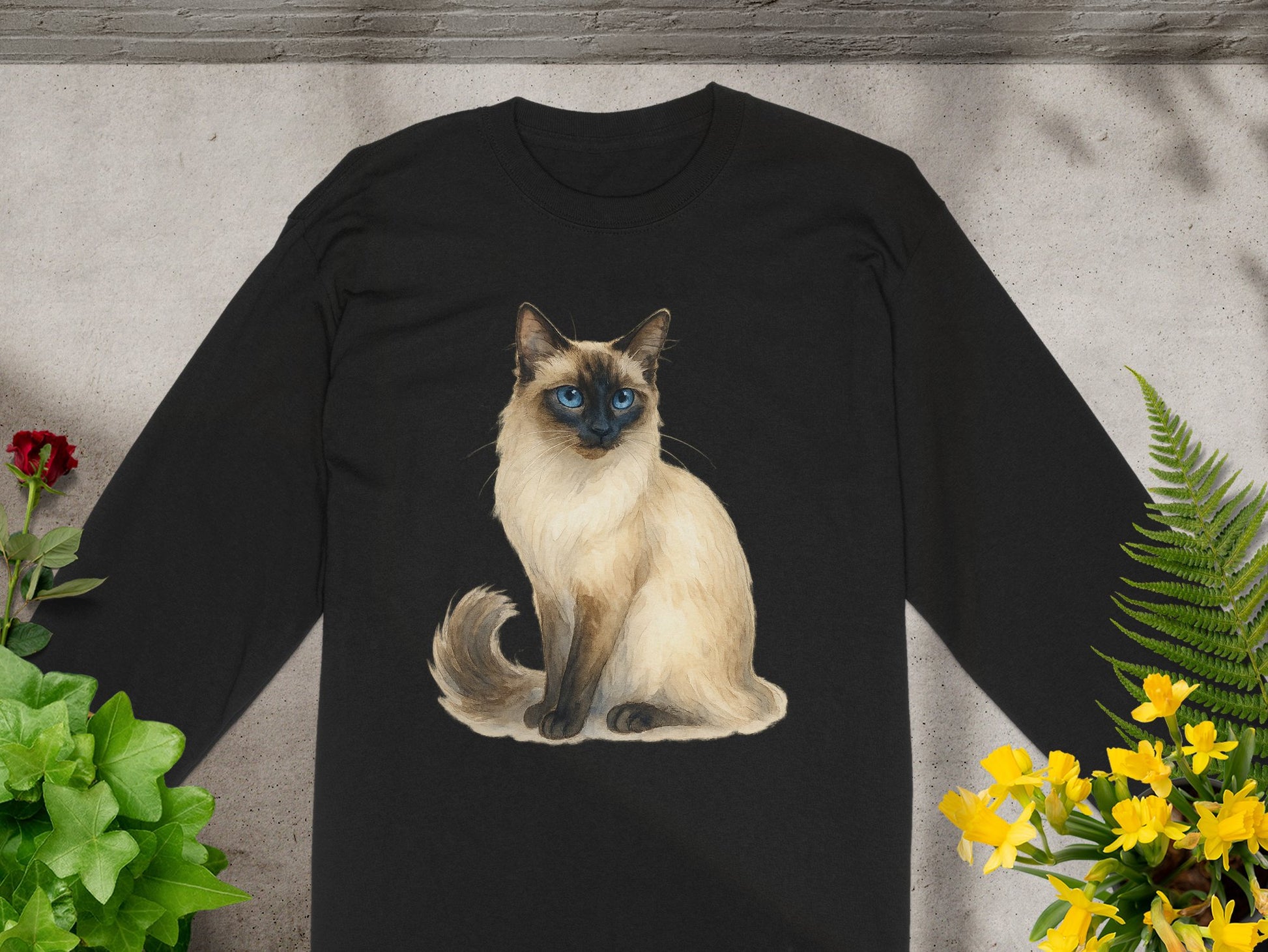 Beautiful Blue-Eyed Cat Print Design on Black Clothing product type
