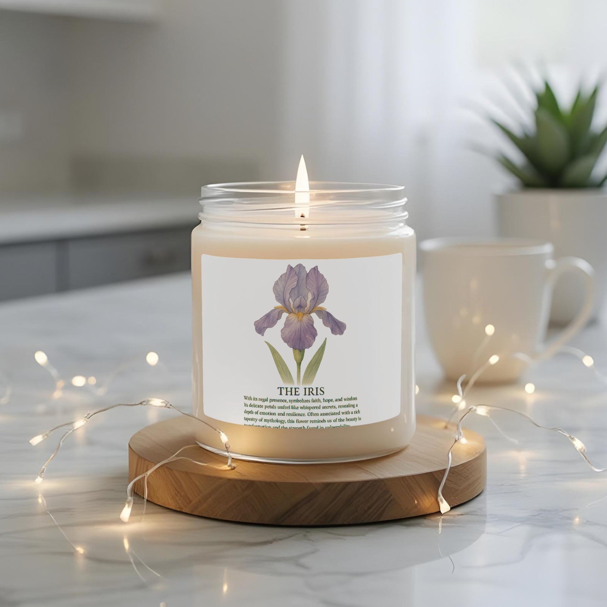 Elegant Irises Scented Candle with Wooden Base product