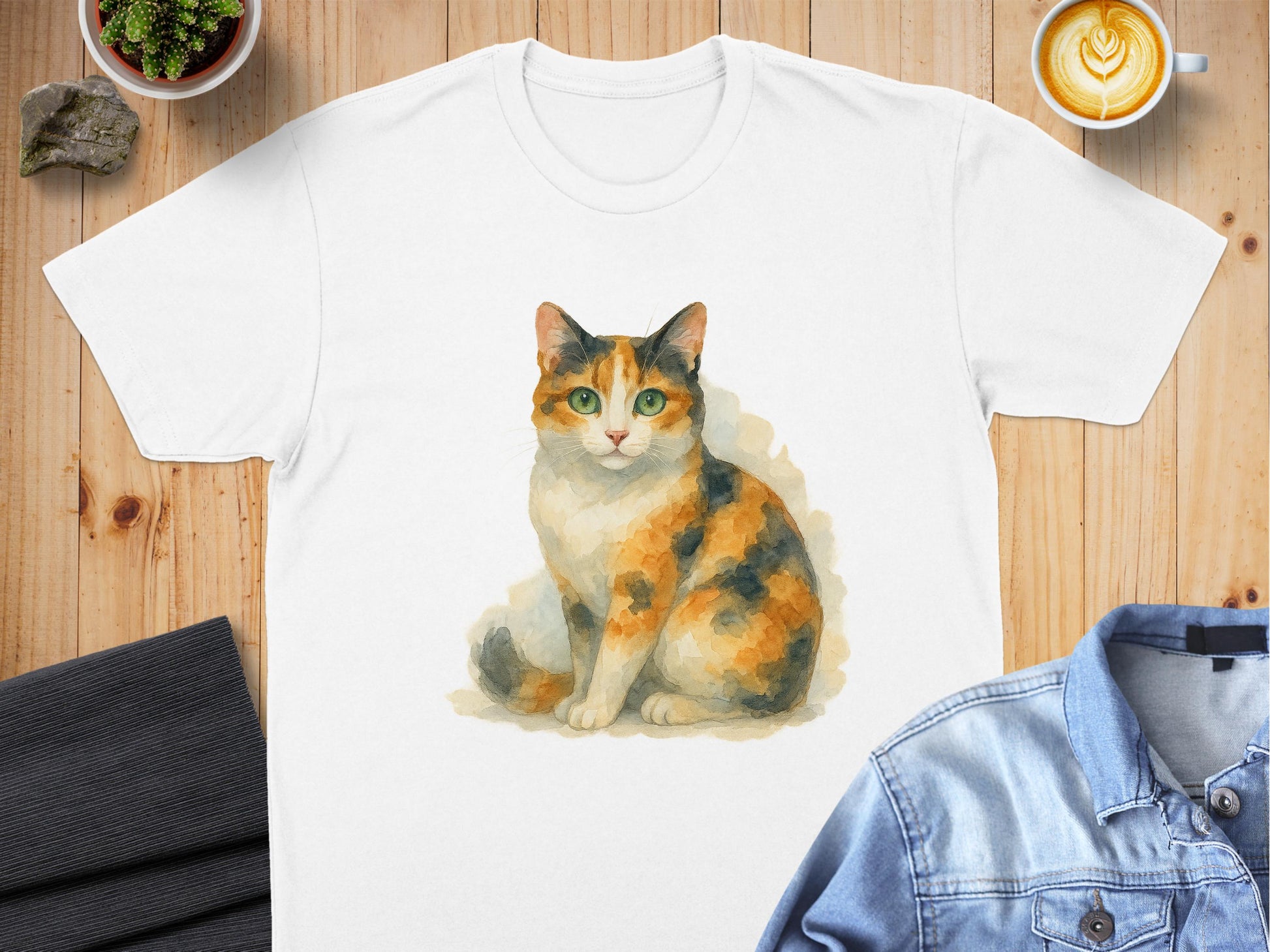 Watercolor Calico Cat Design on Comfortable T-Shirt Product