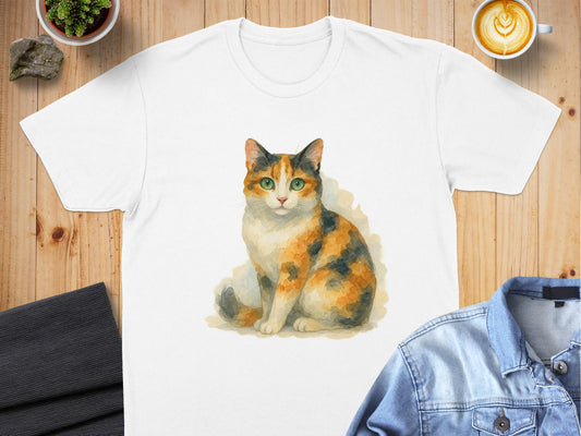 Watercolor Calico Cat Design on Comfortable T-Shirt Product