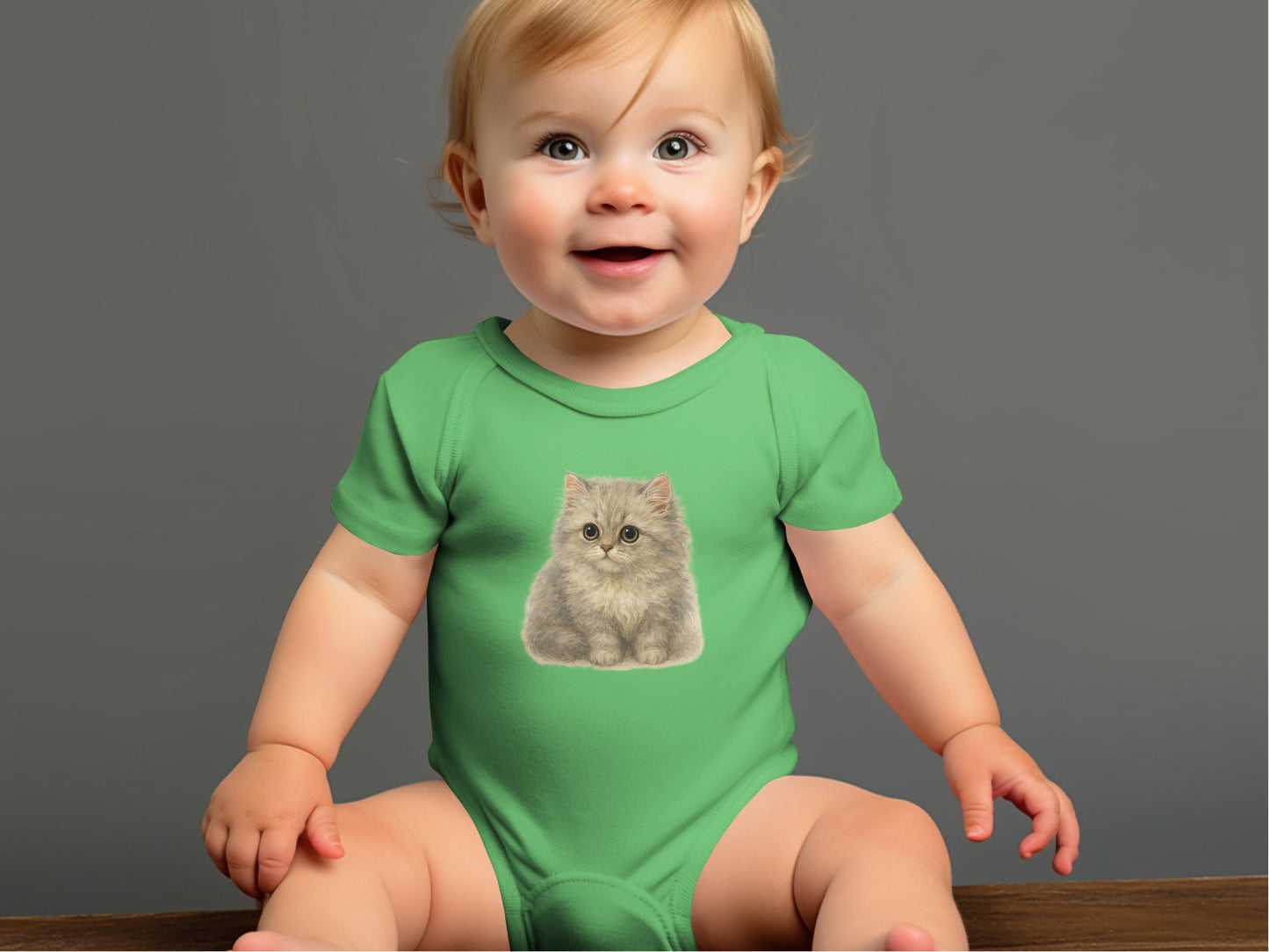 Cute Kitten Graphic Green Onesie Baby Apparel Product