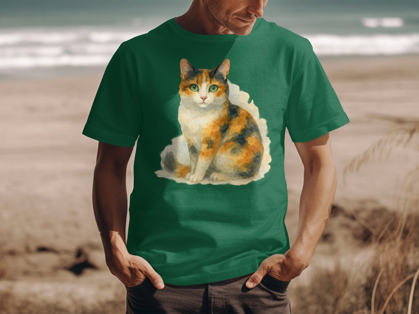Calico Cat Beach Scene Graphic T-Shirt product