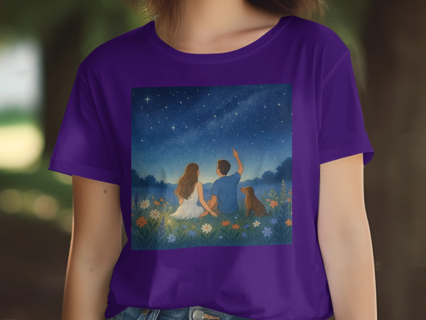 Star Gazing Couple with Dog T-shirt product