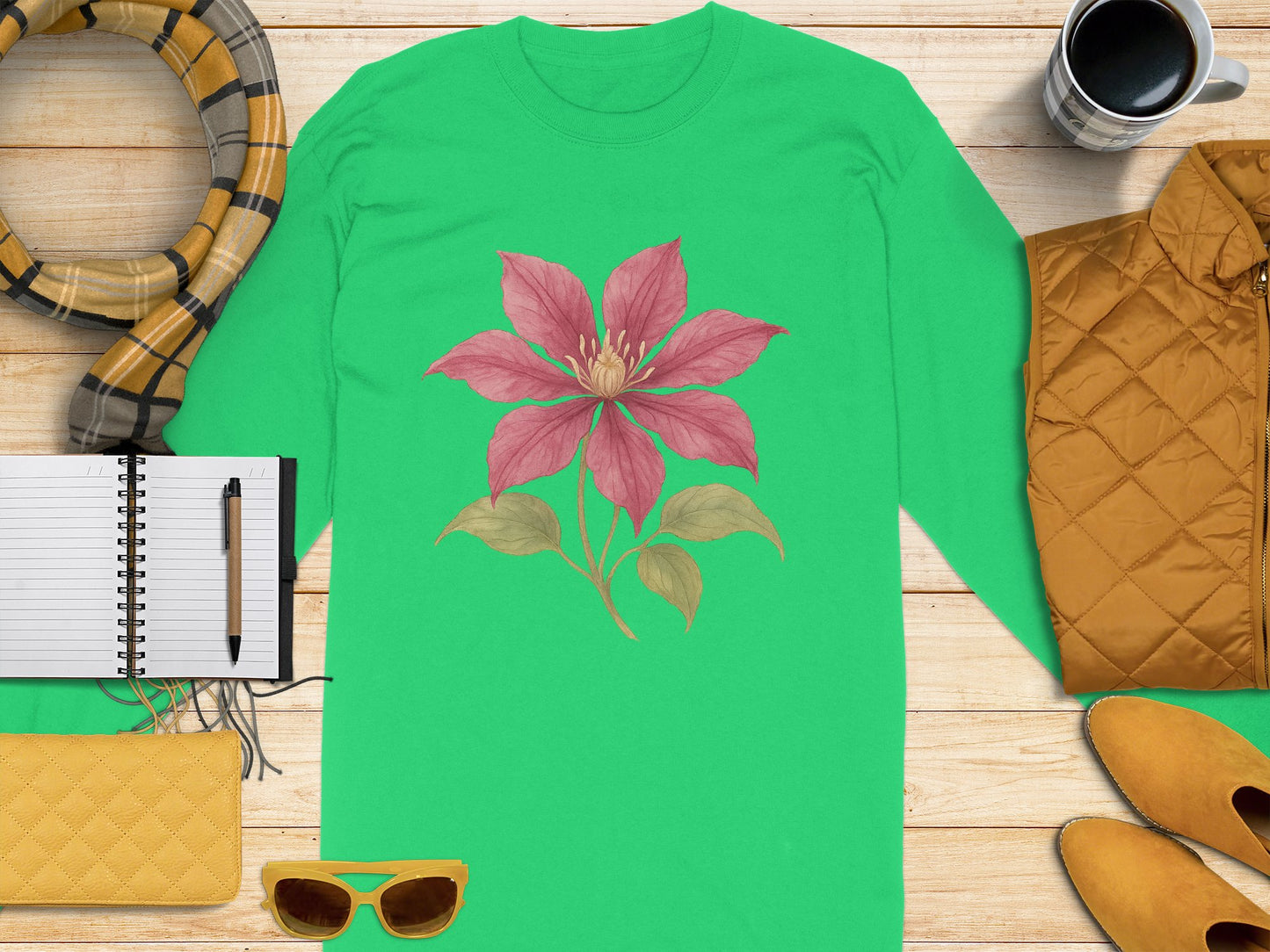 Green Long-Sleeve Shirt with Beautiful Floral Design product