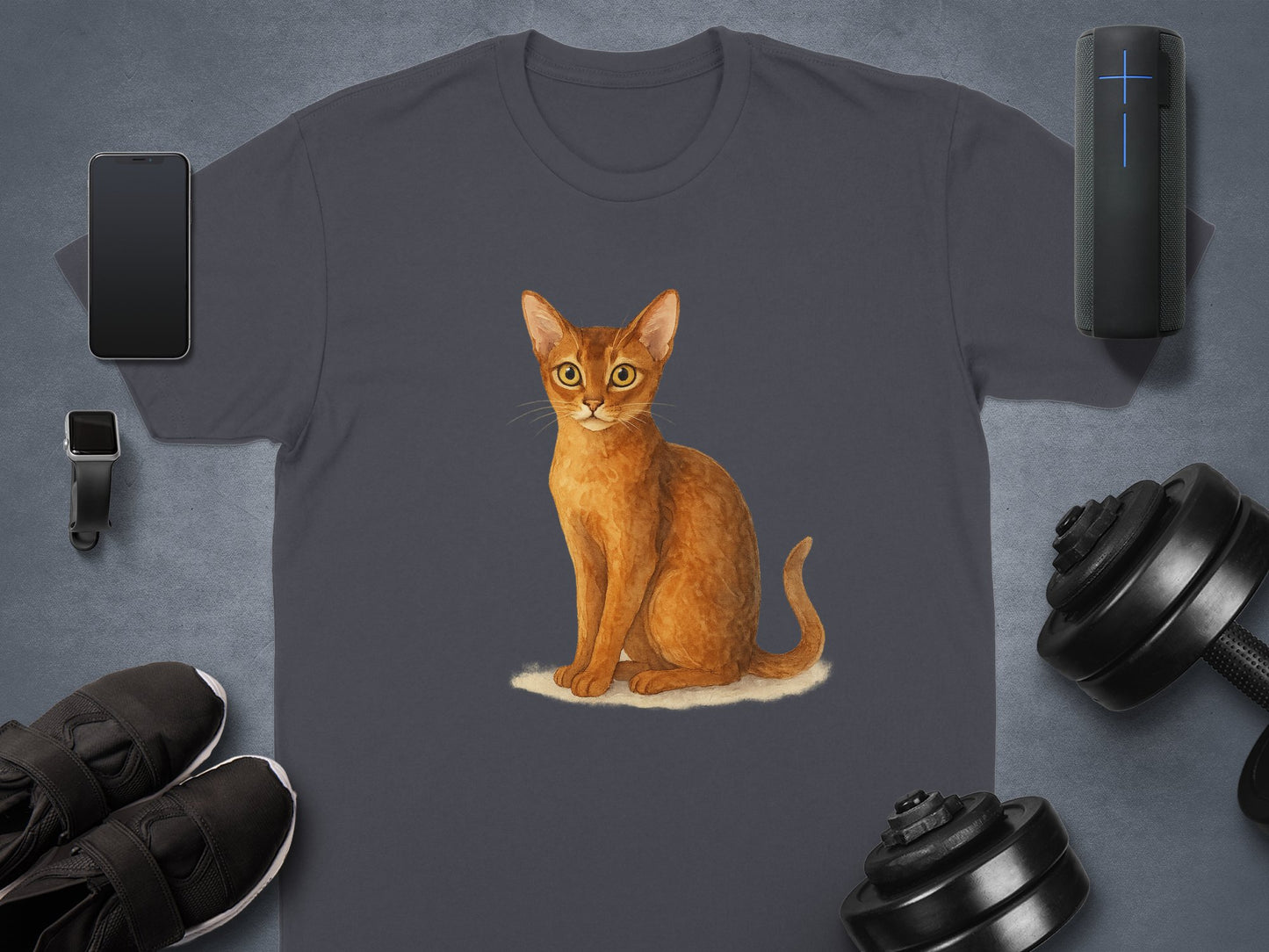 Cute Detailed Cat Print on Grey Tee Shirt product