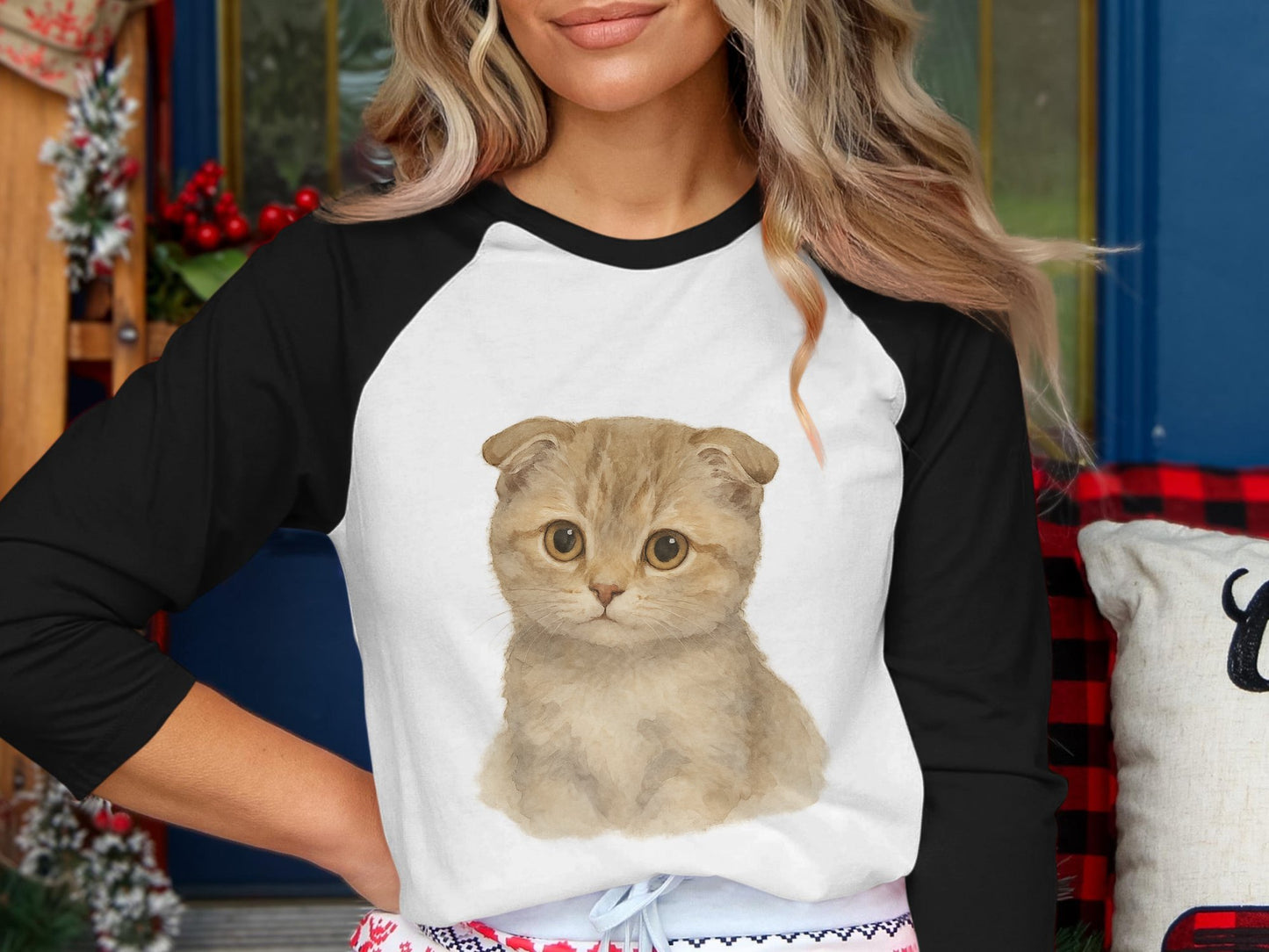 Cute Kitten Graphic Baseball Tee Casual Wear Product
