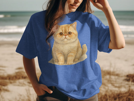 Blue T-Shirt with Cute Cat Graphic Casual Wear product type