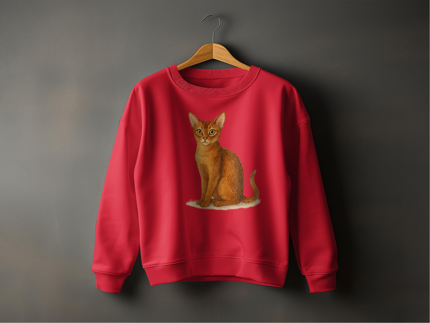 Cute Cat Print on Red Long Sleeve Sweatshirt product