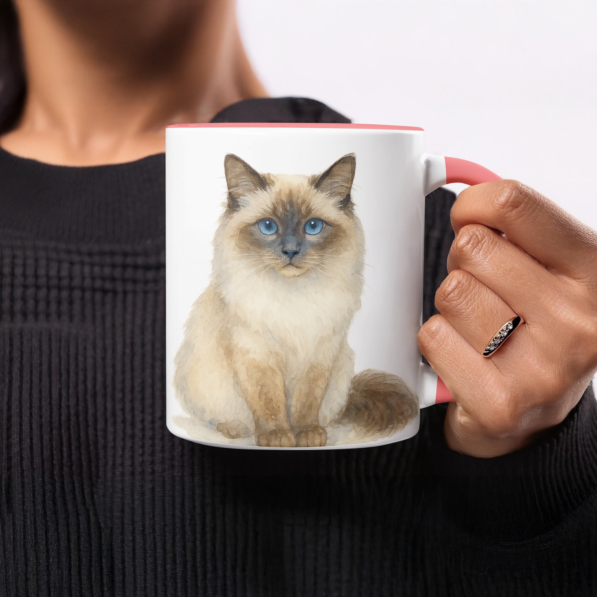Cute Blue-Eyed Cat Illustration Coffee Mug product
