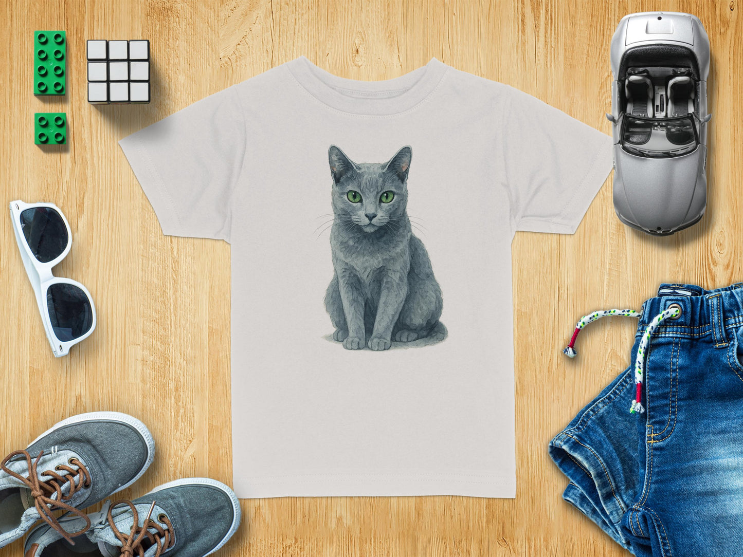 Gray Cat Illustration Short Sleeve T-Shirt product