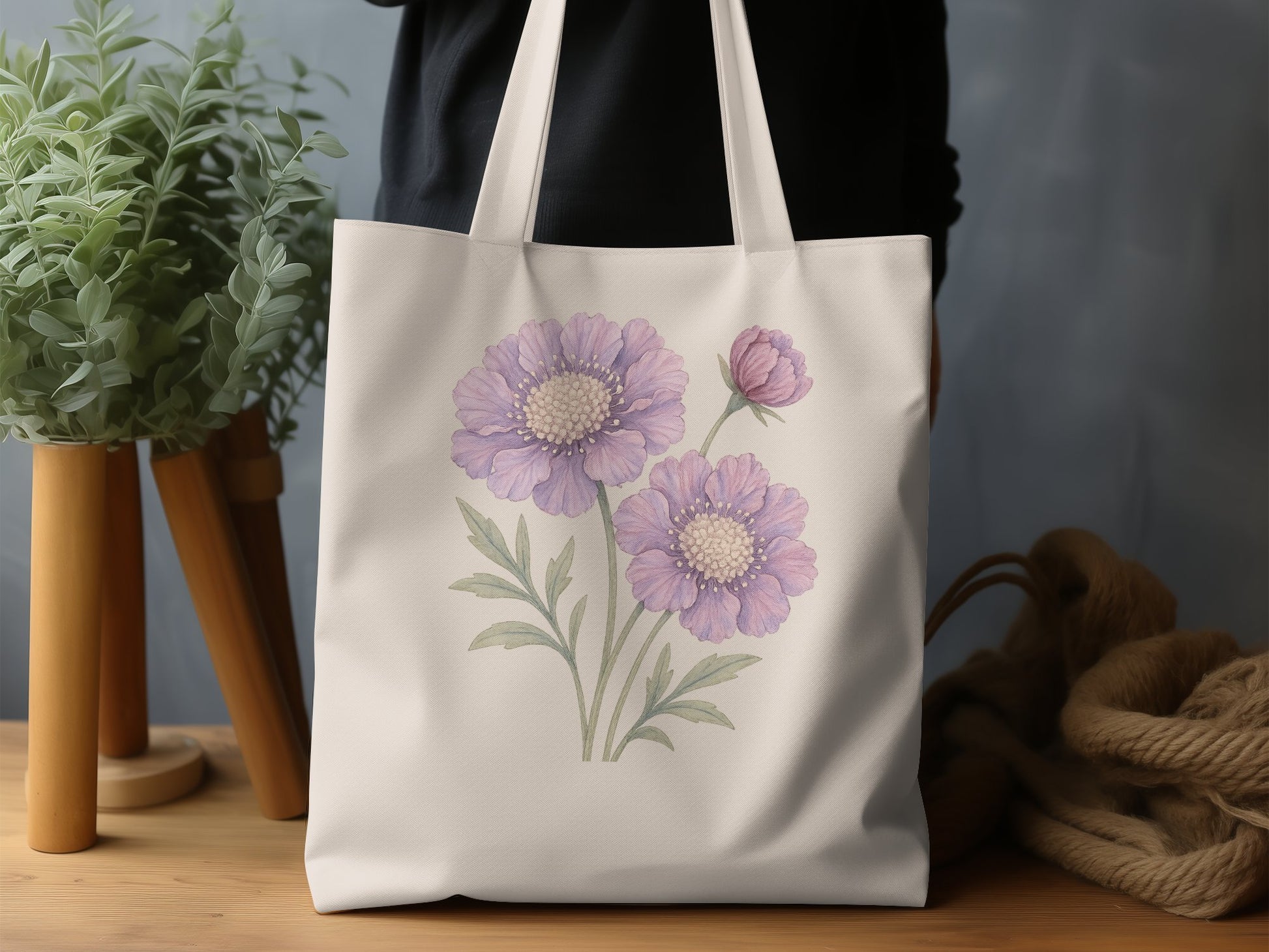 Beautiful Tote Bag with Purple Floral Print product type