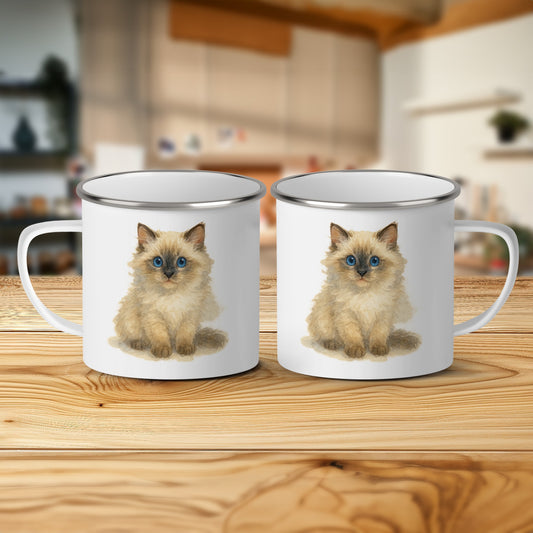 Cute Fluffy Kitten Printed Enamel Camping Mug product
