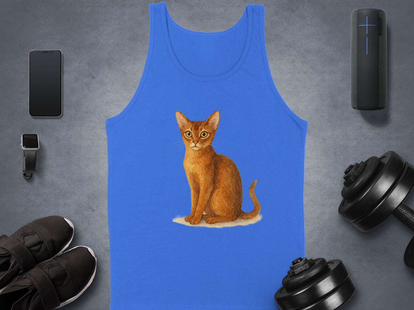 Cute Cartoon Cat Print on Blue Tank Top product type