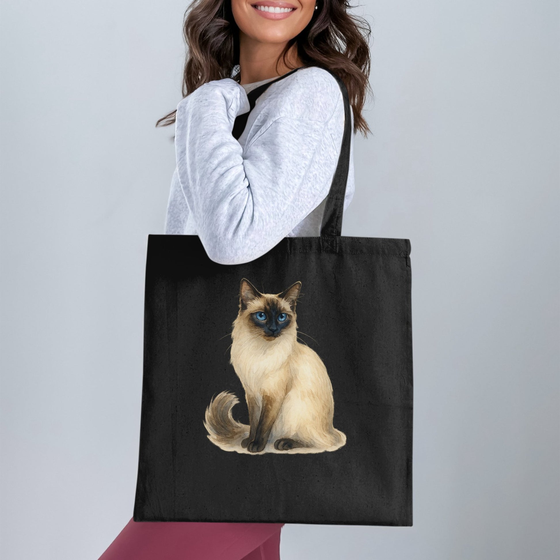 Adorable Siamese Cat Printed Black Tote Bag product type