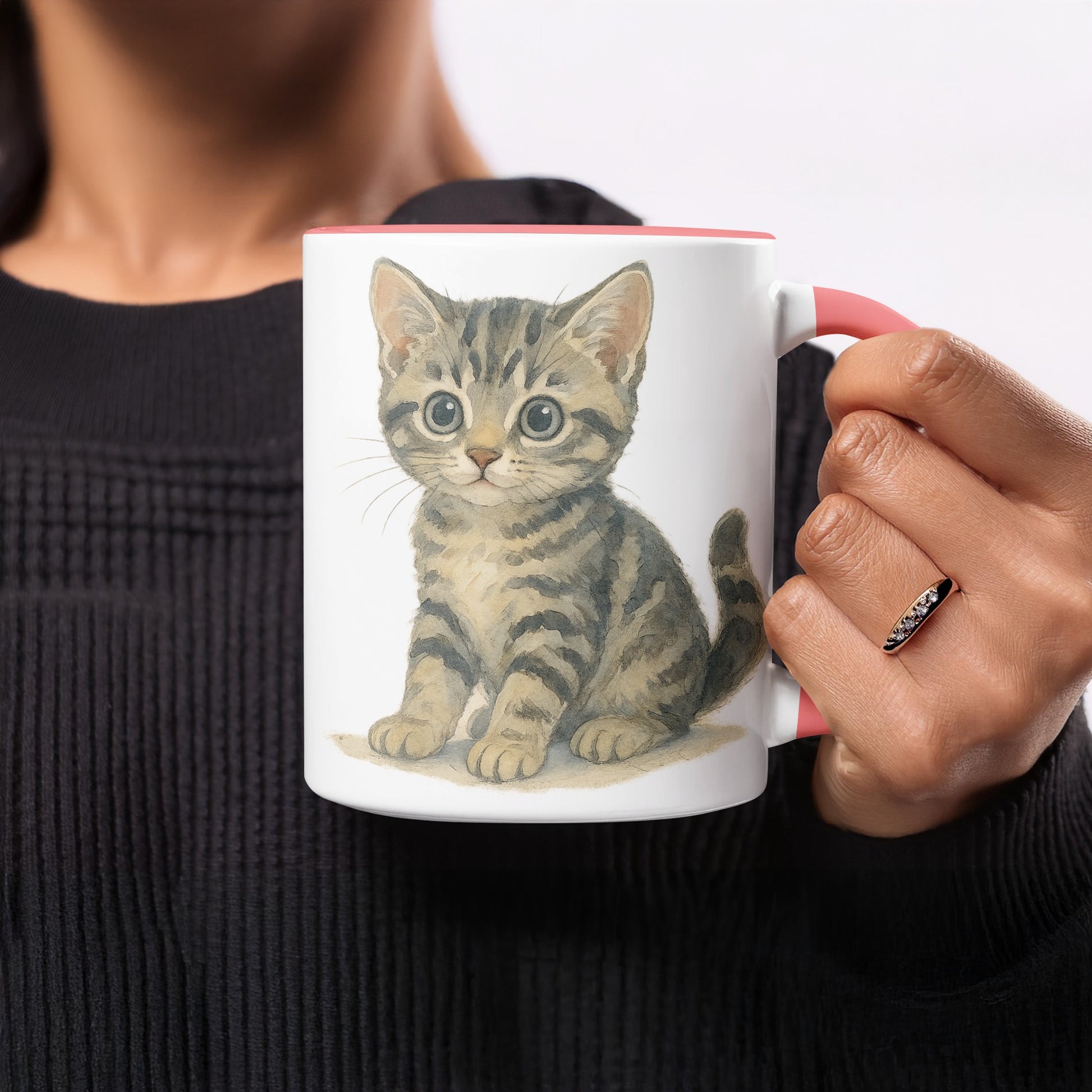 Cute Tabby Kitten Illustration on White Mug product