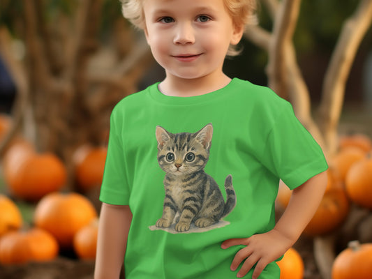 Cute Kitten on a Green Shirt for Kids T-Shirt product type