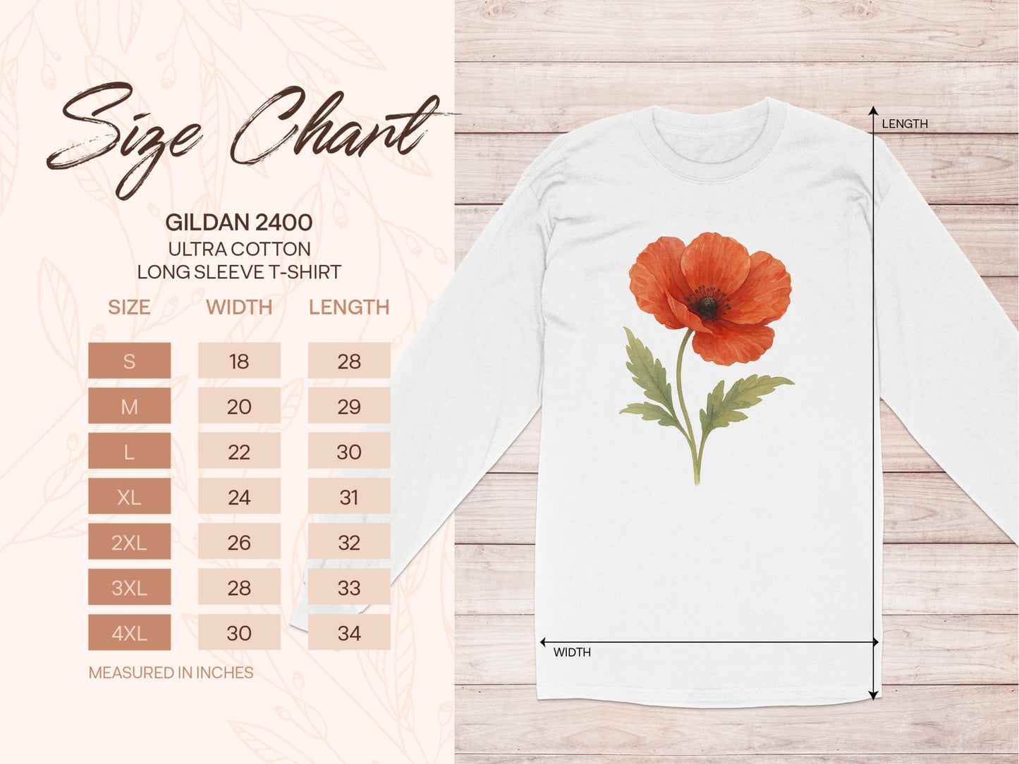 Red Orange Flower Design Long Sleeve T-Shirt product