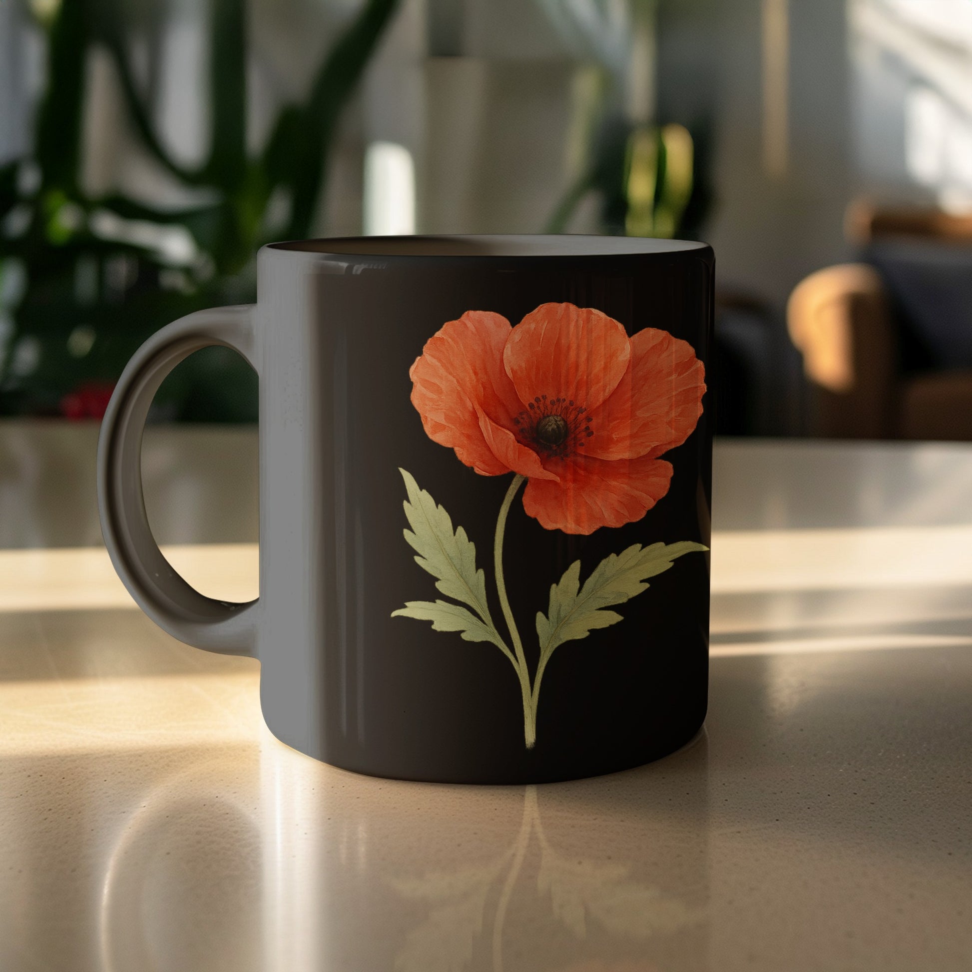 Red Poppy Flower Design Black Mug product