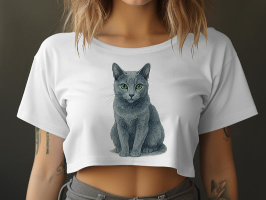Cute Gray Cat Print Crop Top Fashionable product type