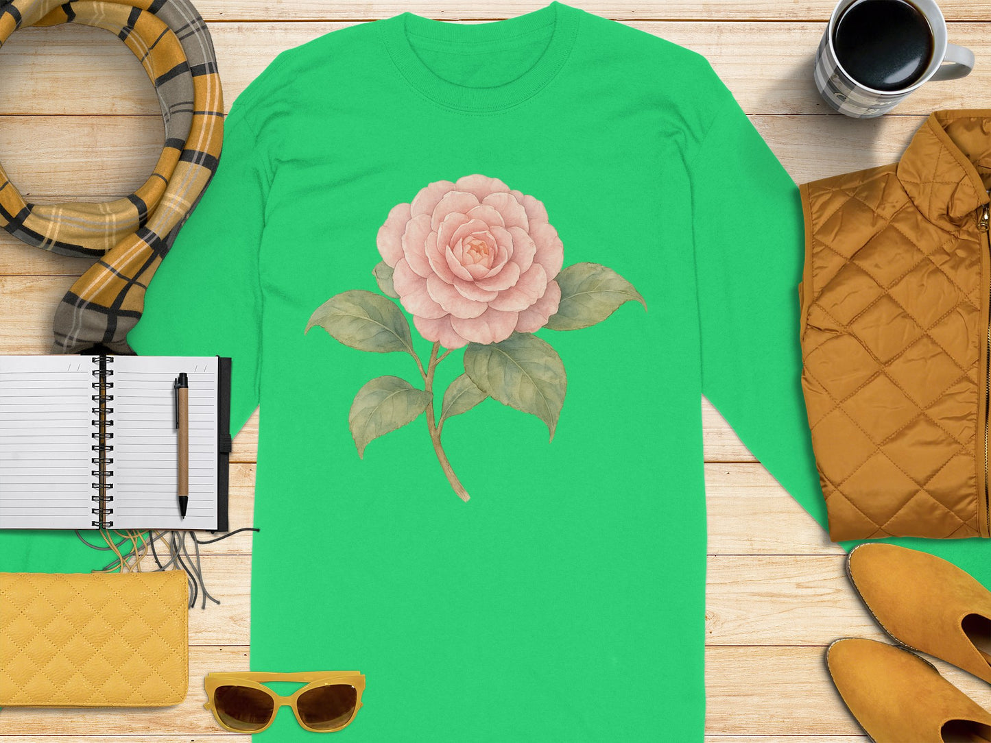 Elegant Green Shirt Featuring Blooming Flower Design product