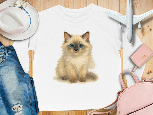 Cute Fluffy Kitten Painting on Casual White Shirt product