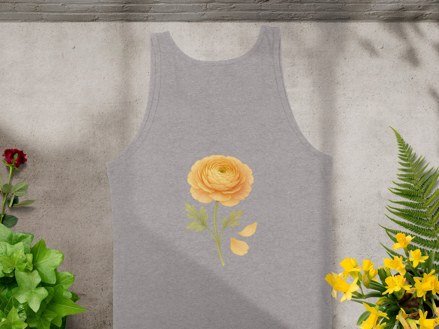 Bright Yellow Floral Print Gray Tank Top product type