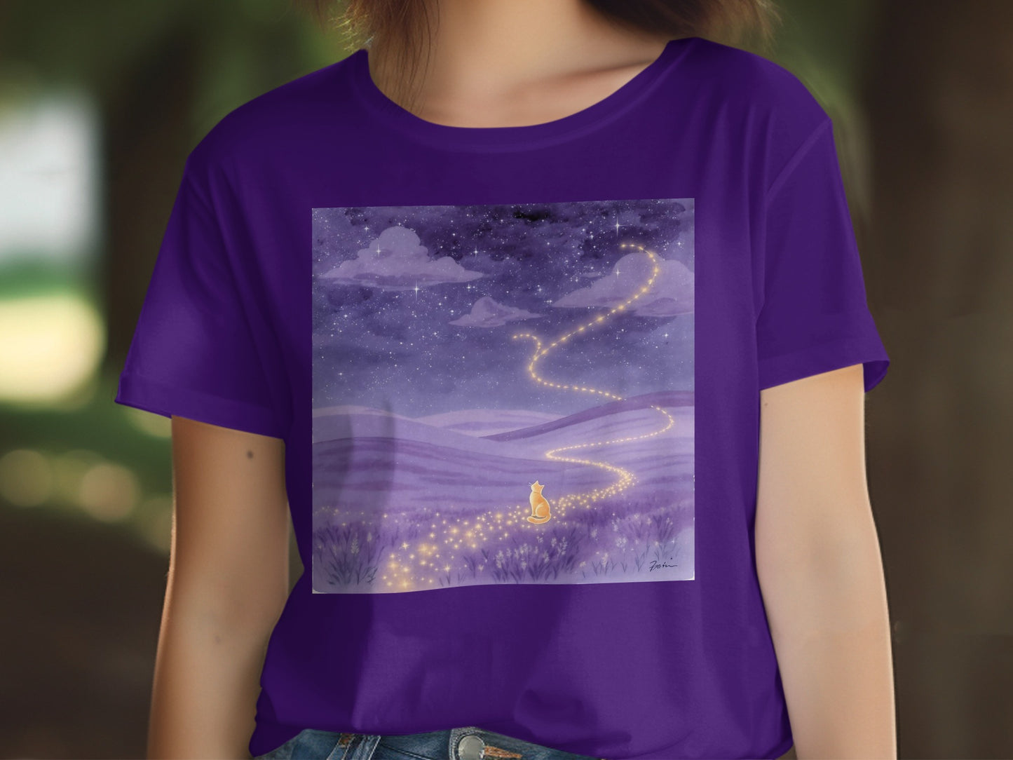 Enchanting Starry Night Cat Print Women's Shirt Product