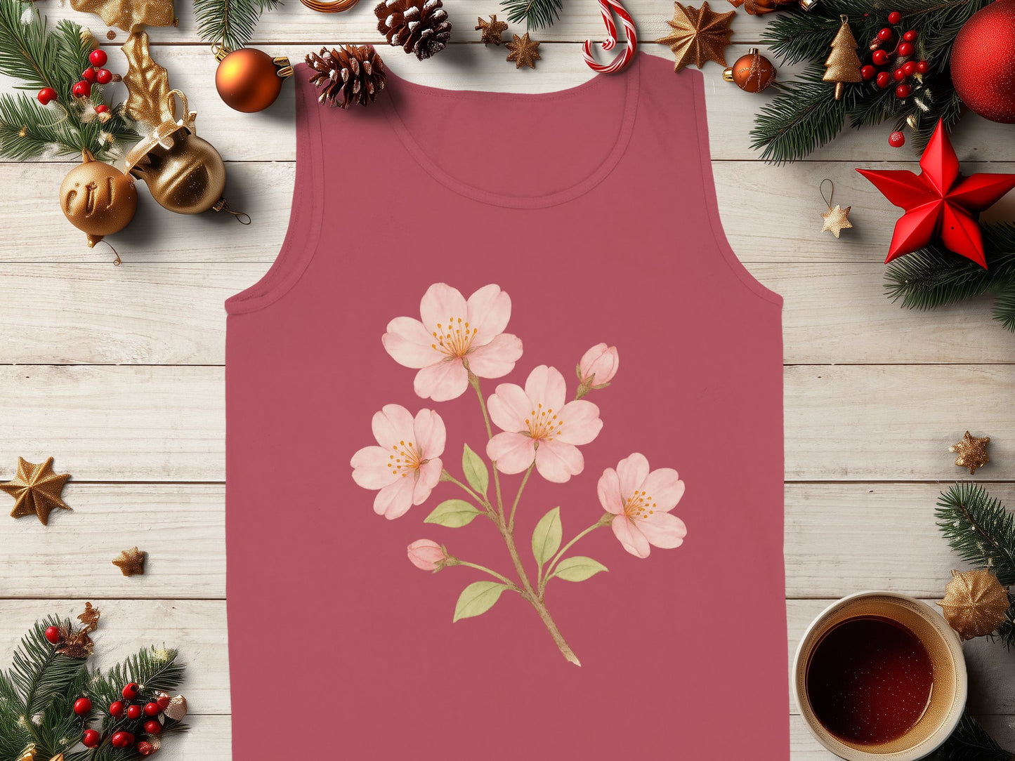 Floral Pink Tank Top with Cherry Blossoms product