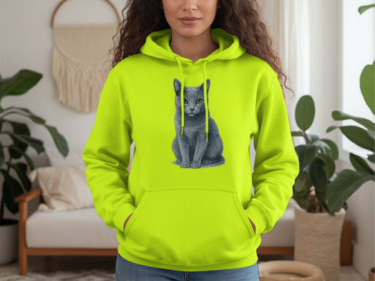 Cozy Bright Green Hoodie with Cat Print product type