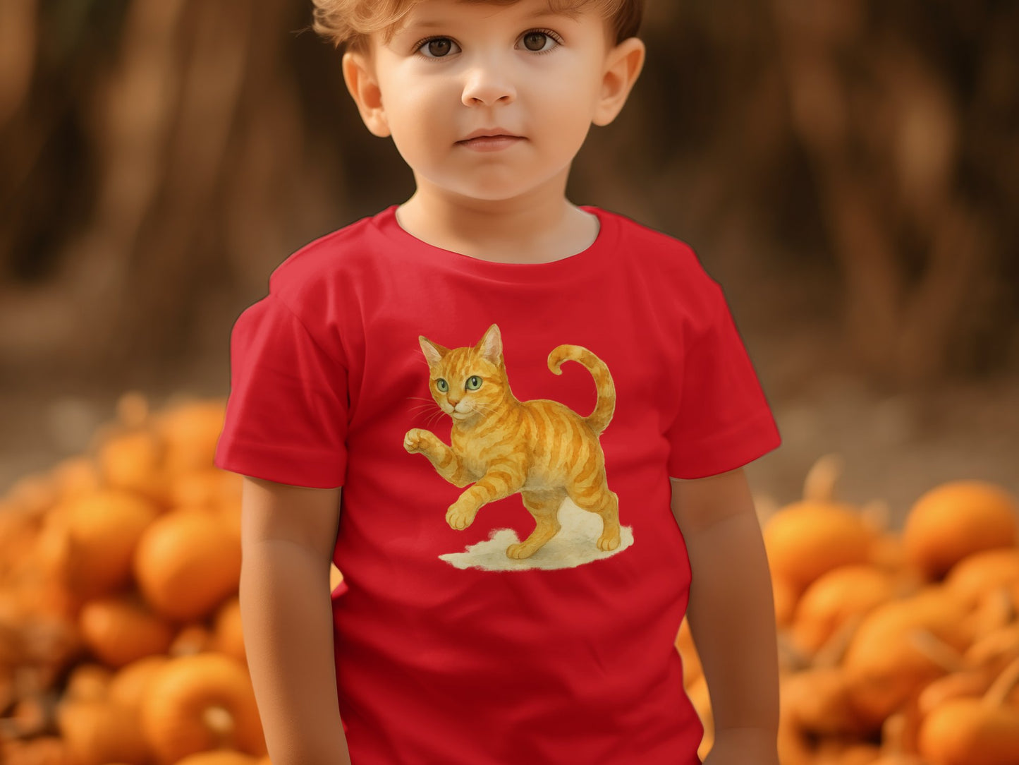 Adorable Red T-Shirt with Playful Cat Design product type
