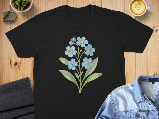 Floral Forget Me Not Print Black Shirt product