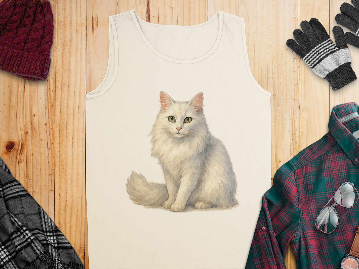 Cute White Cat Design on Sleeveless Casual Tank Top product