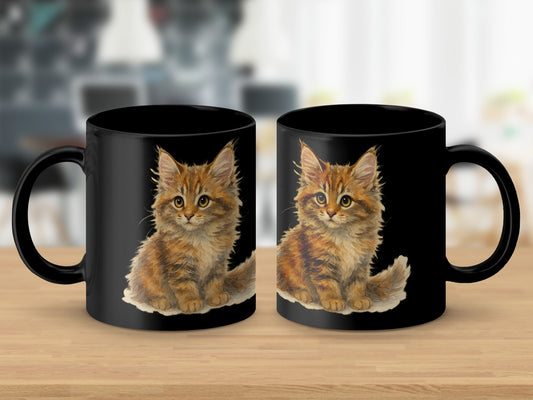 Cute Adorable Kitten Design on Black Mug product type
