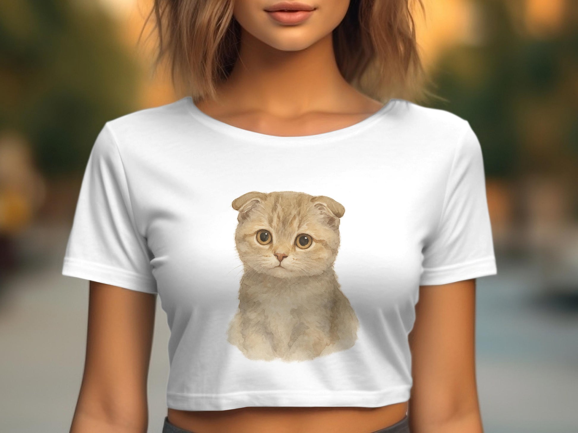 Adorable Kitten Print Crop Top for Casual Look product