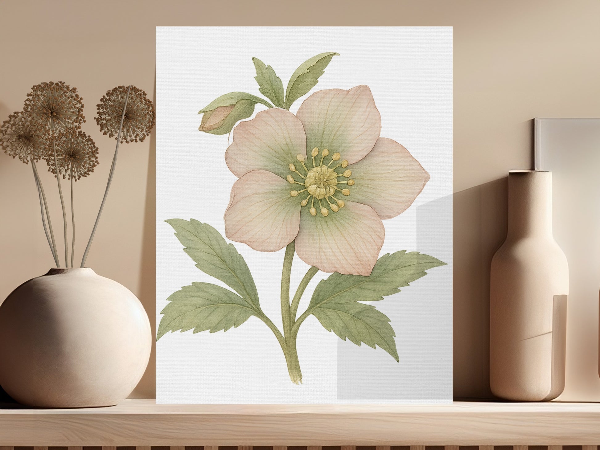 Elegant Pink and Green Floral Art Print product