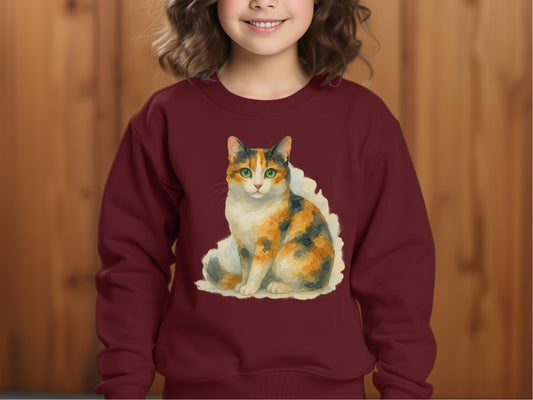 Adorable Calico Cat Design Kids Sweatshirt product