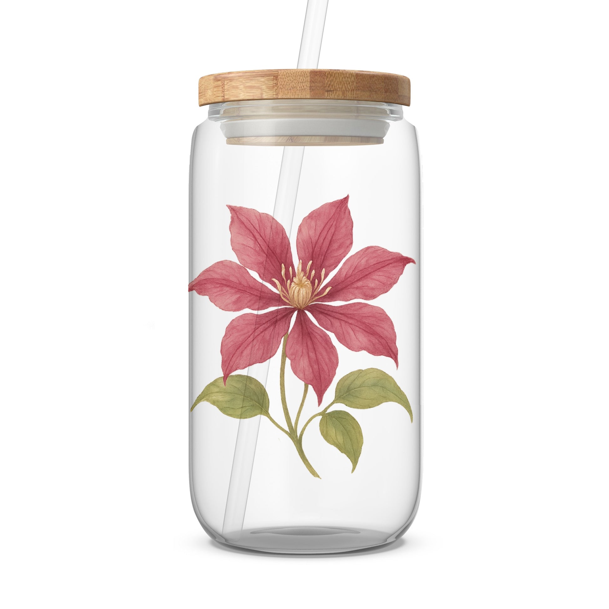 Floral Design Jar Glass with Bamboo Lid product