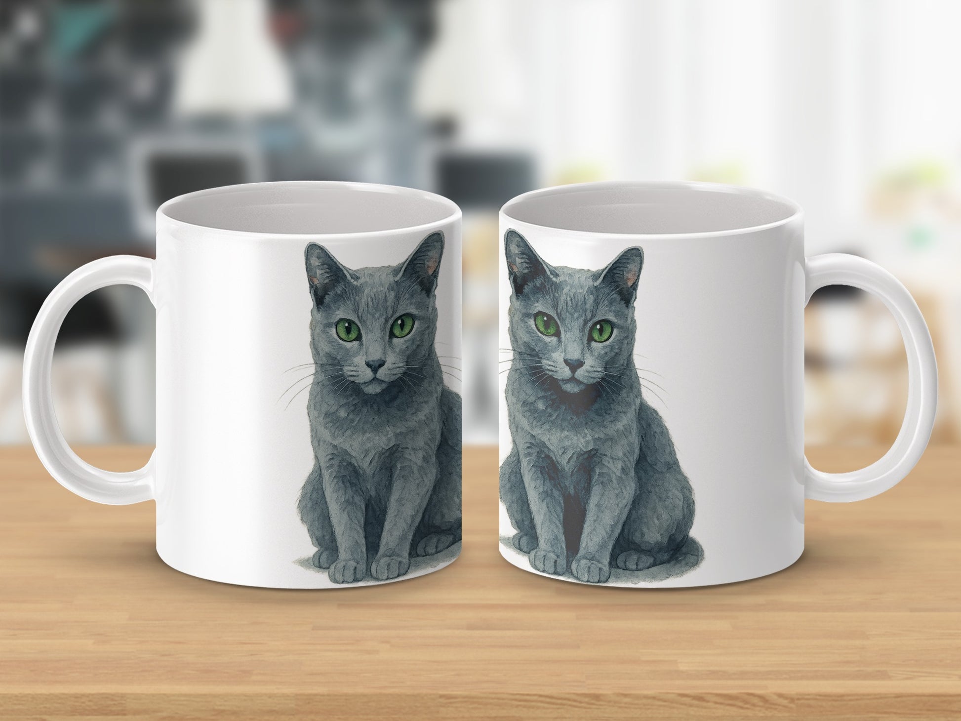 Adorable Green-Eyed Gray Cat Design Coffee Mug product type