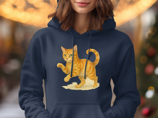 Adorable Orange Cat Print on Dark Hoodie Product