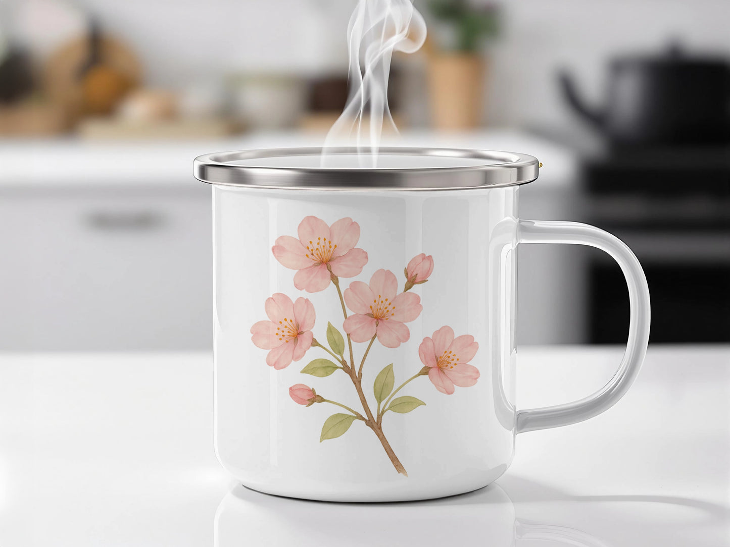 Pink Floral Print Design on White Mug product