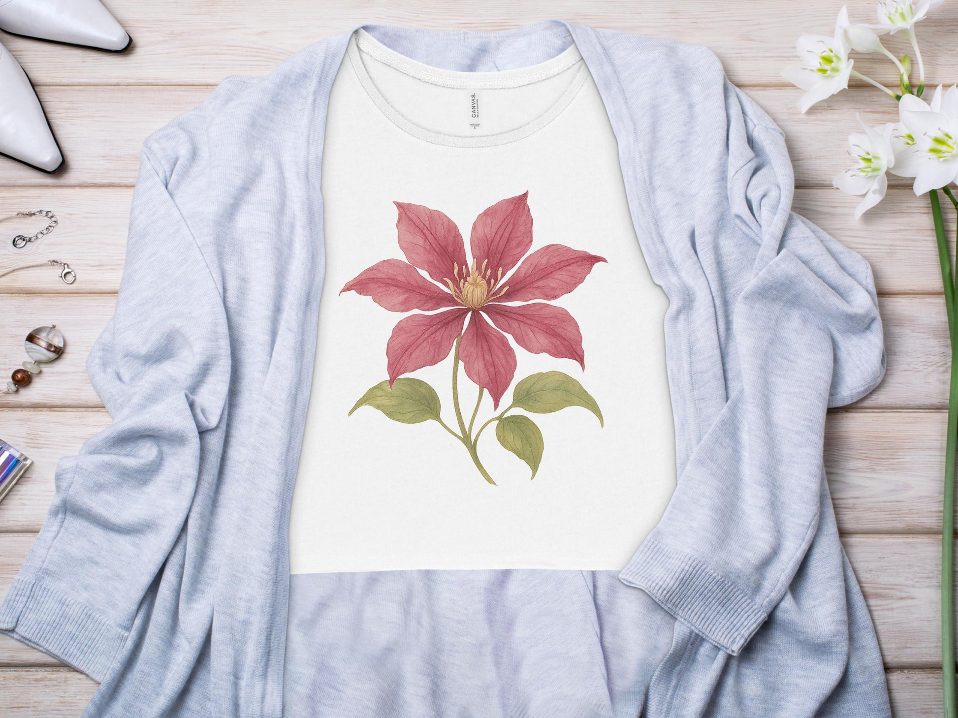Large Floral Design T-shirt Natural Look Apparel product type