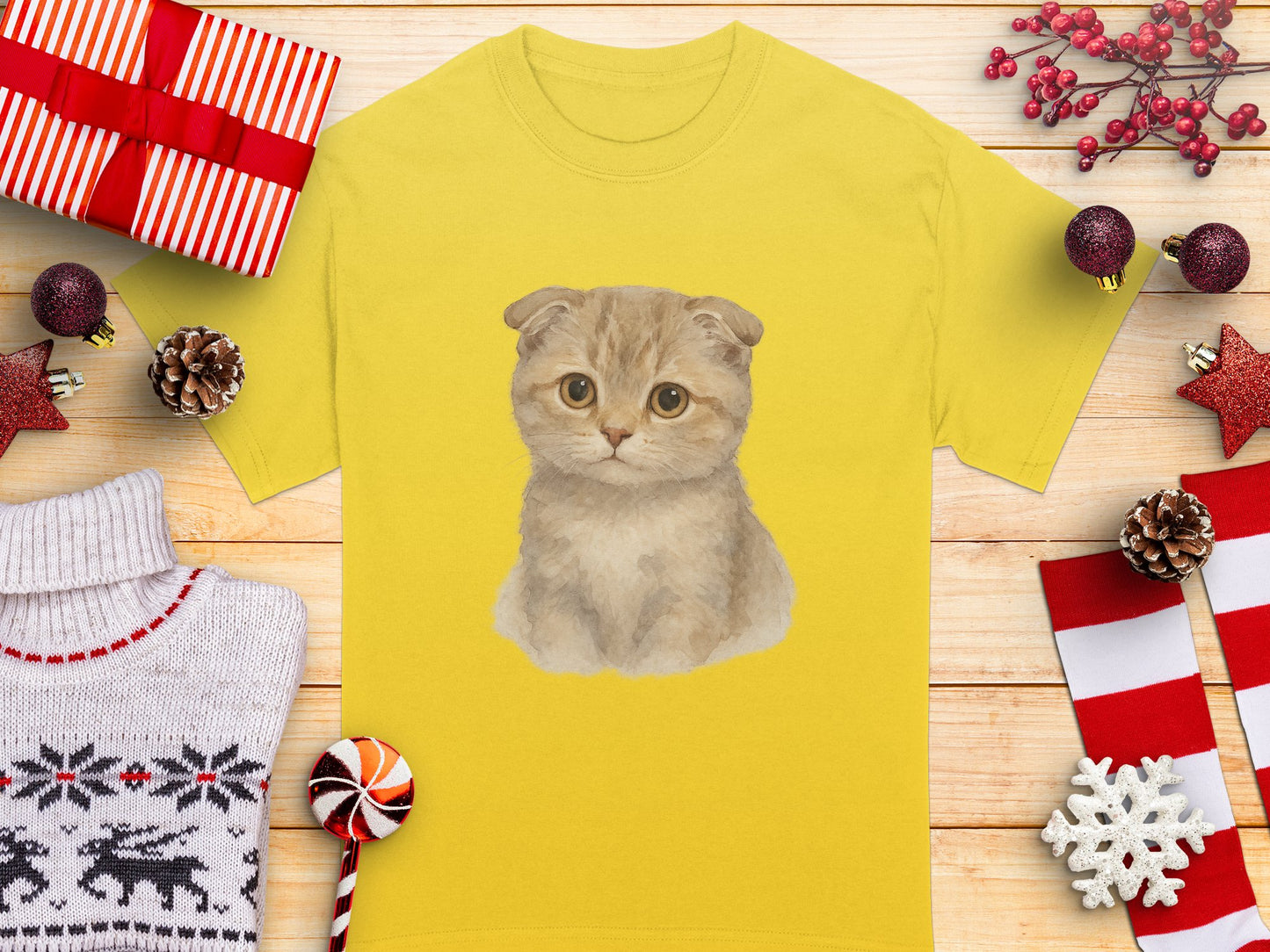 Cute Brown Kitten on Yellow T-Shirt product type