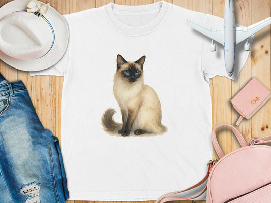 Siamese Cat Print White T-Shirt Casual Top product